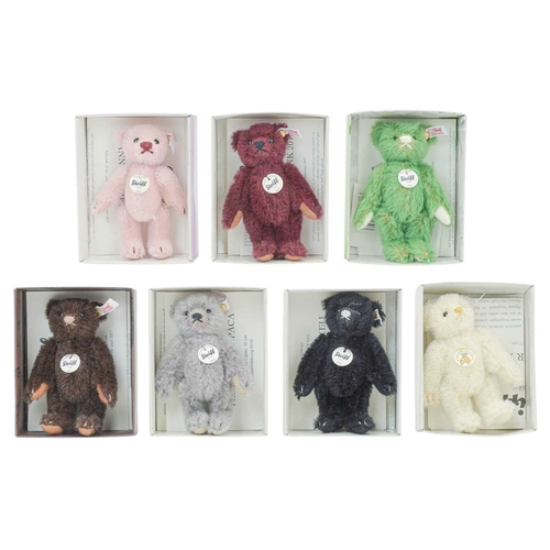 225 - Seven Steiff Club teddy bears. A collection of bears in their original boxes with paperwork, ranging... 