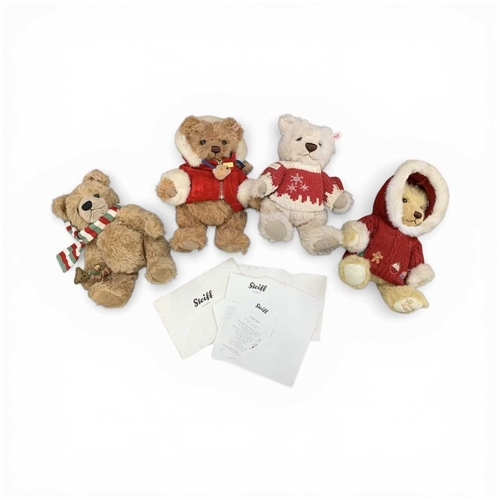 226 - Four Steiff limited edition Harrods Christmas bears. Exclusive to Harrods, years 2007-2010, three wi... 