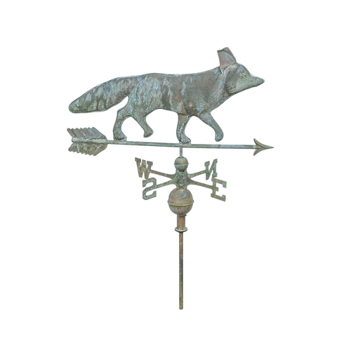 26 - A copper weathervane. modelled as a hollow fox above the compass points, length 82cm. Ex Gwel An Mor... 