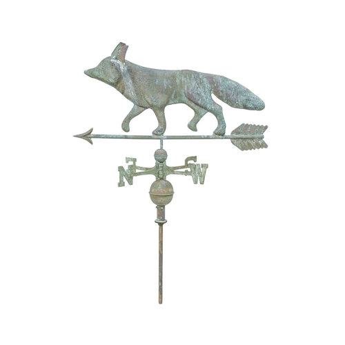 26 - A copper weathervane. modelled as a hollow fox above the compass points, length 82cm. Ex Gwel An Mor... 
