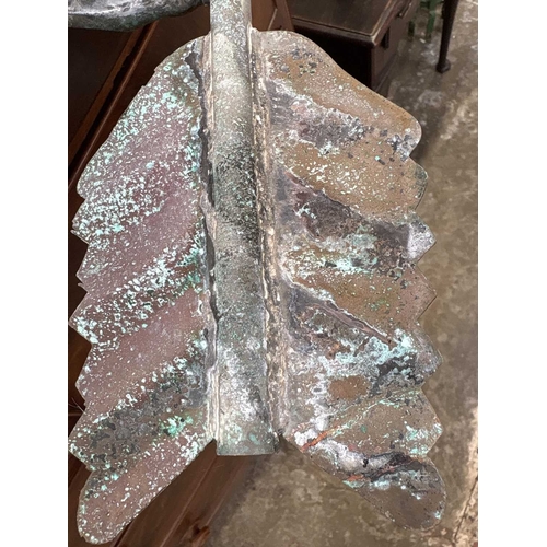 26 - A copper weathervane. modelled as a hollow fox above the compass points, length 82cm. Ex Gwel An Mor... 