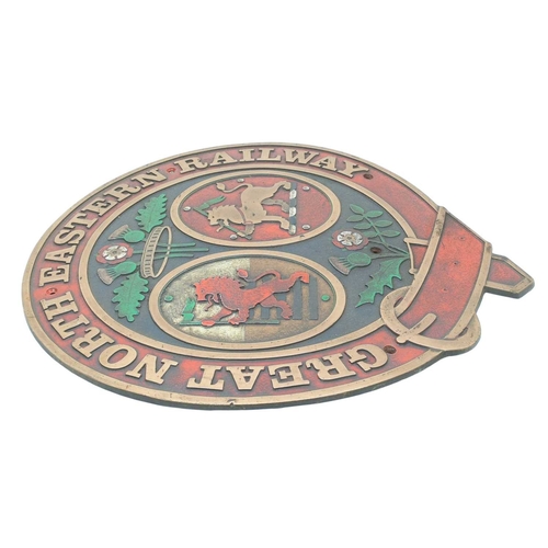 278 - A Great North Eastern Railway Brass Body Side Crest 49.5cm wide with a letter from GNER dated Dec 13... 