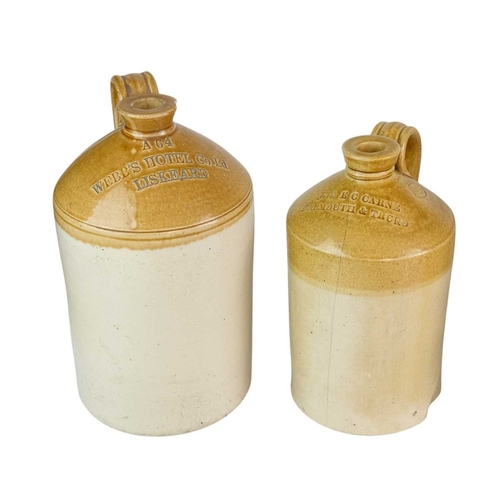 30 - Four Cornish stoneware flagons. Webb's Hotel Co Ld Liskeard, W & E.C.Carne Falmouth & Truro, Redruth... 