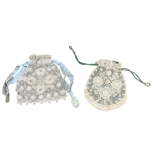 352 - A collection of hand painted lace doilies. A set of six in the Art nouveau style depicting females a... 