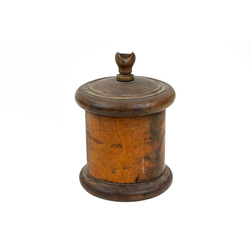 52 - A Victorian treen lignum vitae string box. The turned lid with a knop incorporating a cutting blade,... 
