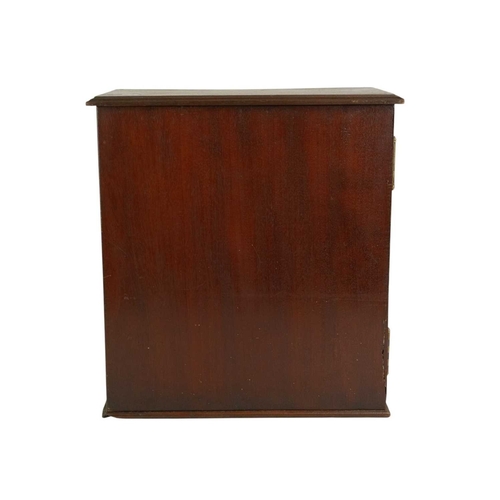 58 - A late George III mahogany apothecary cabinet. Fitted with a plain hinged door enclosing real and du... 