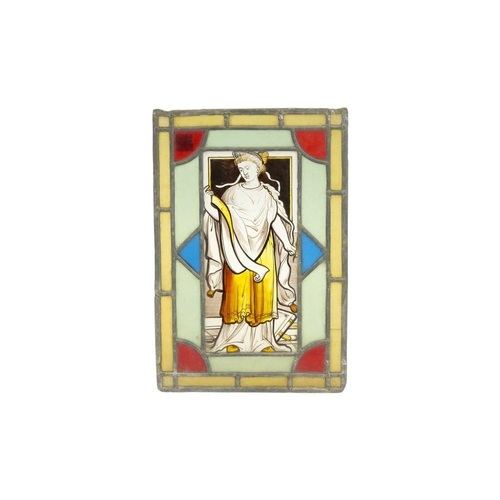 67 - A set of four stained glass and painted panels. 19th century, emblematic of the Arts, each 33 x 21.5... 