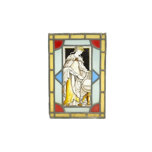 67 - A set of four stained glass and painted panels. 19th century, emblematic of the Arts, each 33 x 21.5... 