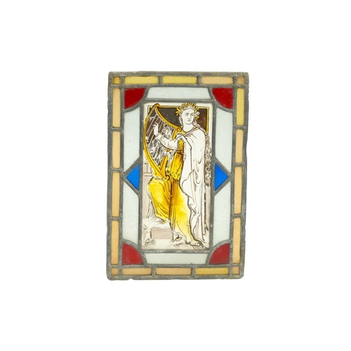 67 - A set of four stained glass and painted panels. 19th century, emblematic of the Arts, each 33 x 21.5... 