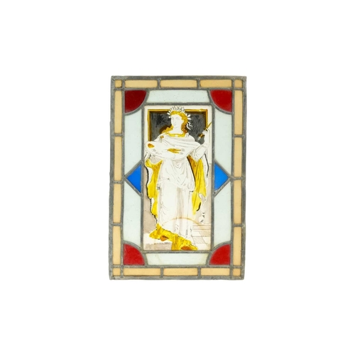67 - A set of four stained glass and painted panels. 19th century, emblematic of the Arts, each 33 x 21.5... 