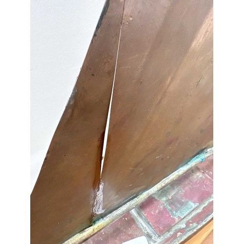 73 - A copper weathervane modelled as a yacht. 20th century. Later mounted on a yew wood base. Overall he... 