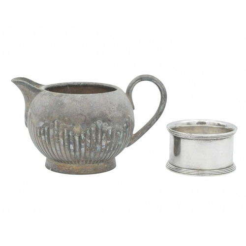 85 - Steam Yacht Iolaire, an Elkington plate teapot. Height 15cm, together with a napkin ring, engraved f... 
