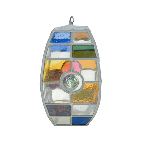 99 - A leaded glass hall lantern. 20th century. One side with heraldic knight decoration. Maximum height ... 
