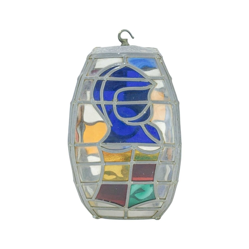 99 - A leaded glass hall lantern. 20th century. One side with heraldic knight decoration. Maximum height ... 