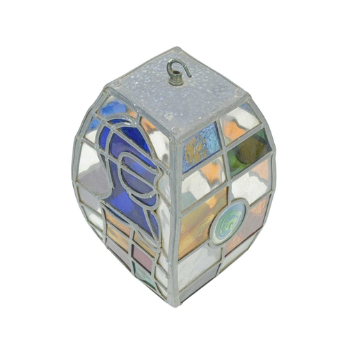 99 - A leaded glass hall lantern. 20th century. One side with heraldic knight decoration. Maximum height ... 