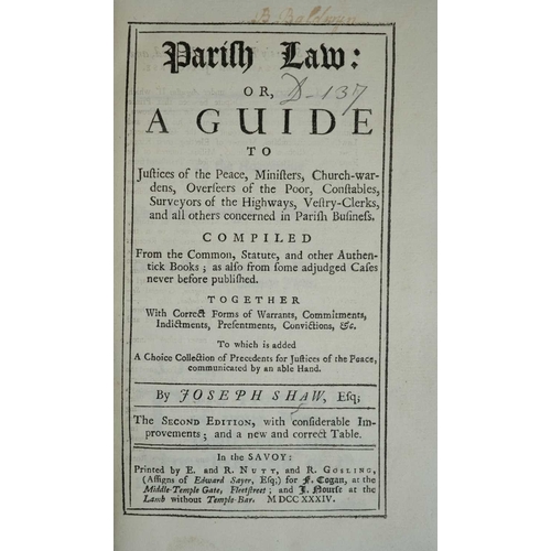 119 - (Law) Joseph Shaw Parish Law Or A Guide to Justices of the Peace 'Ministers, Church-Wardens, Oversee... 