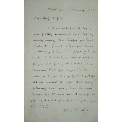 376 - (A.L.S John Ruskin) A Victorian memorial album 12mo, bound in full black calf, with repoussé decorat... 