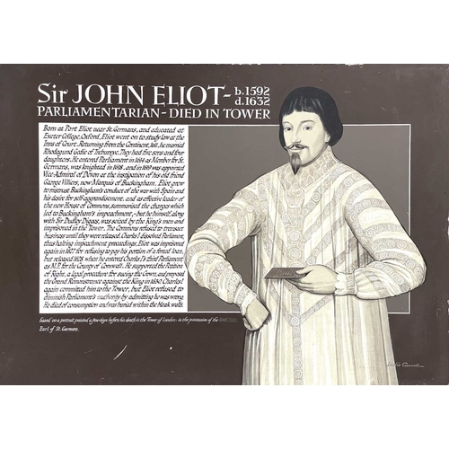 290 - (Cornwall) Leslie Caswell Illustrations. Sir John Eliot Painting on board, board measures 47.5cm x 6... 