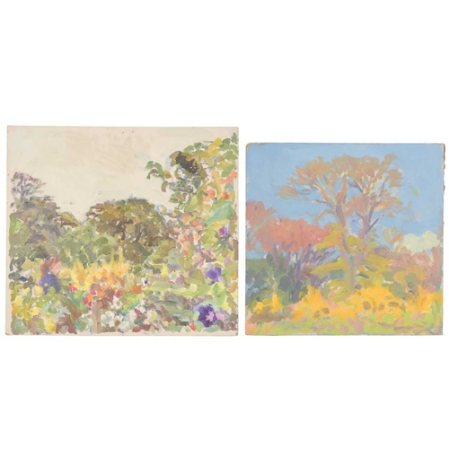 181 - § John HARVEY (1935-2023) Garden View Oil on board, studio stamp to verso, 26 x 29cm. Together with ... 