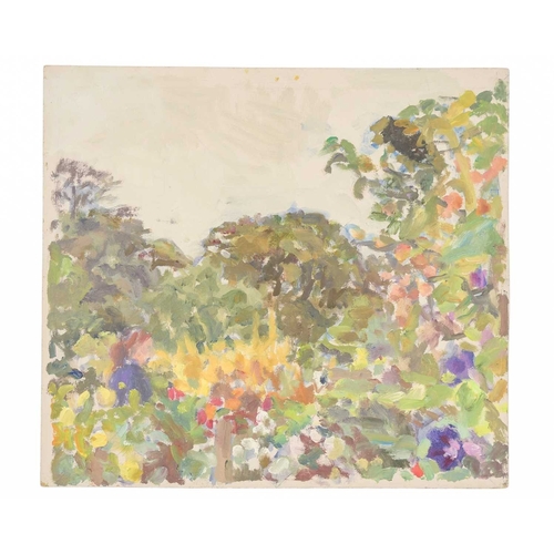 181 - § John HARVEY (1935-2023) Garden View Oil on board, studio stamp to verso, 26 x 29cm. Together with ... 