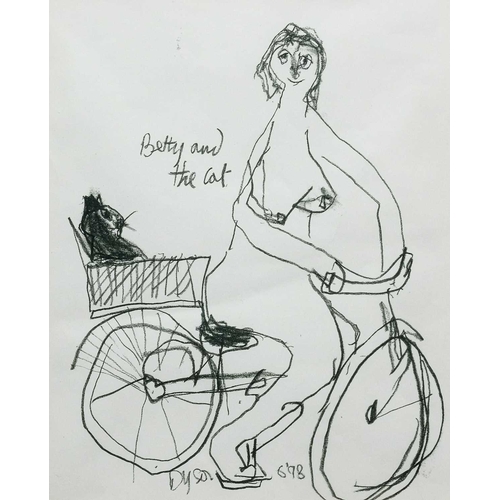 189 - § Julian DYSON (1936-2003) Betty and The Cat (1998) Charcoal on paper, signed, inscribed and dated '... 