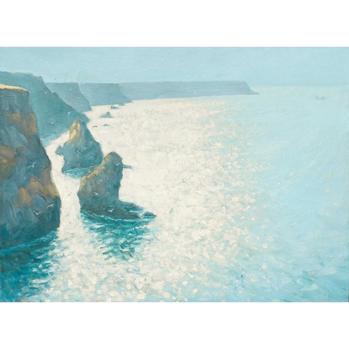 209 - § Robert JONES (1943) Light on the Water, Evening Hell's Mouth Oil on board, initialled, further sig... 