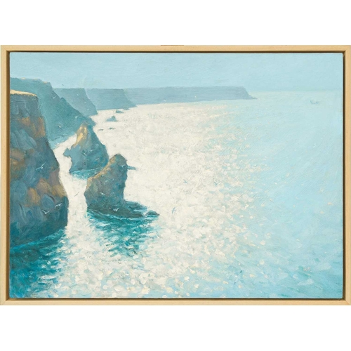 209 - § Robert JONES (1943) Light on the Water, Evening Hell's Mouth Oil on board, initialled, further sig... 