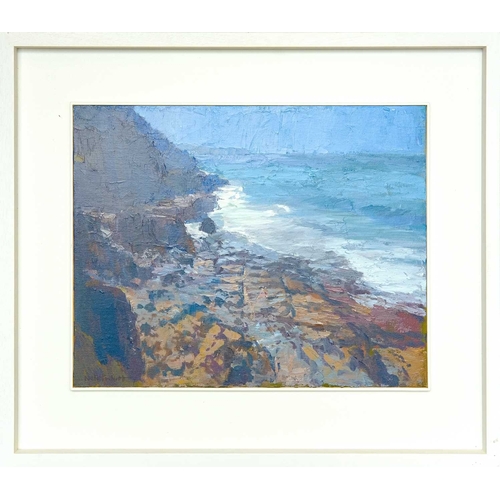 225 - § Neil PINKETT (1958) Sennen in the Distance Oil on board, signed, 40 x 51cm, 63 x 71cm framed Cornw... 