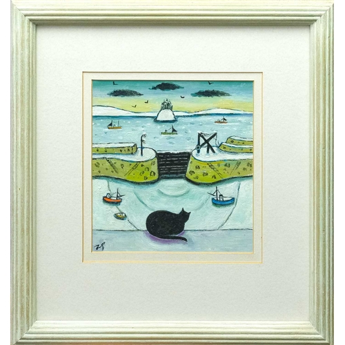 239 - § Joan GILCHREST (1918-2008) A View from Mousehole Harbour to St Michael's Mount Oil on board, signe... 