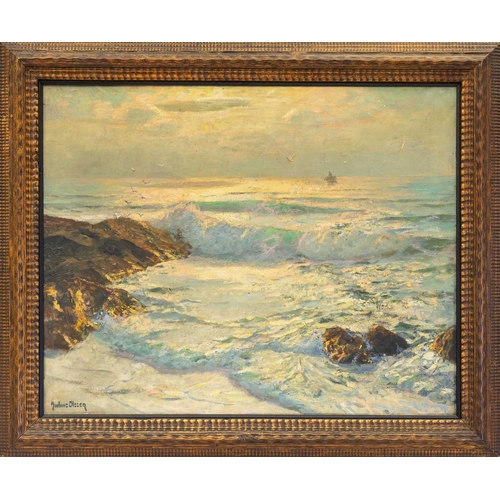 257 - Julius OLSSON (1864-1942) A Passing Sail, Evening Light Oil on canvas, signed, 59 x 74cm, 75 x 91cm ... 