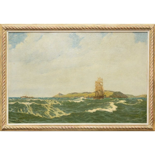 277 - § Charles PEARS (1873-1958) A Square Rigger off a Coast Oil on board, signed, 49 x 74cm, 60 x 84cm f... 