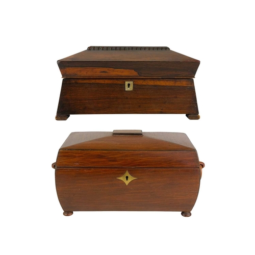 182 - A partridge wood tea caddy of sarcophagus form. 19th century, the hinged lid revealing a twin compar... 