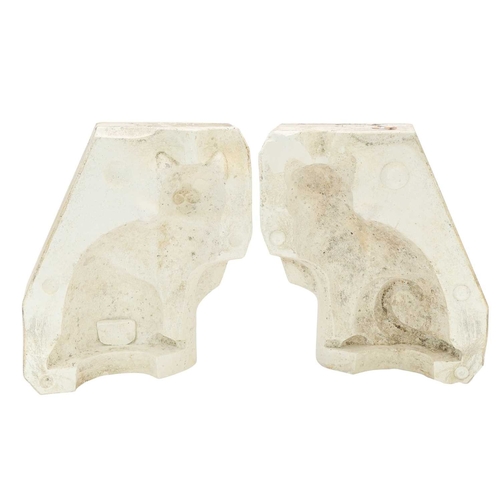 189 - A plaster mould for a pottery sitting cat. Formed in two sections, each piece numbered 1858, height ... 