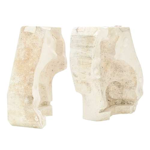 189 - A plaster mould for a pottery sitting cat. Formed in two sections, each piece numbered 1858, height ... 