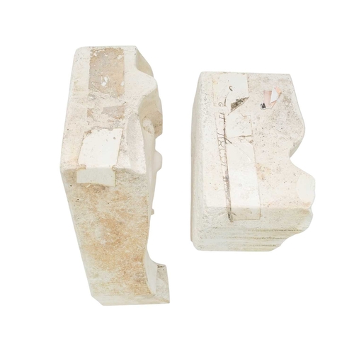 189 - A plaster mould for a pottery sitting cat. Formed in two sections, each piece numbered 1858, height ... 