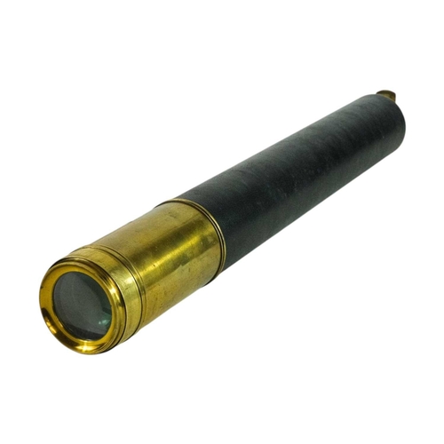 195 - A brass single draw telescope. With leather covered outer tube, engraved R.J.H. Bentley, length 52cm... 