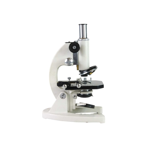 200 - A French Perl monocular compound microscope. With a lacquered finish, height 30cm, boxed.