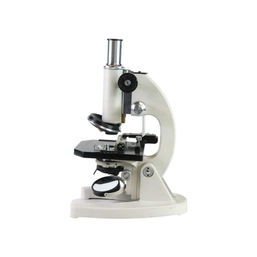 200 - A French Perl monocular compound microscope. With a lacquered finish, height 30cm, boxed.