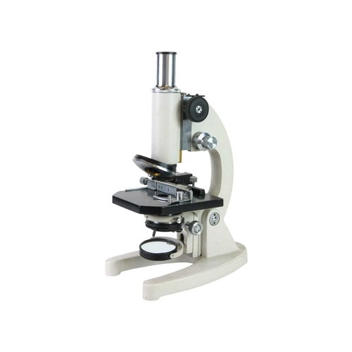 200 - A French Perl monocular compound microscope. With a lacquered finish, height 30cm, boxed.