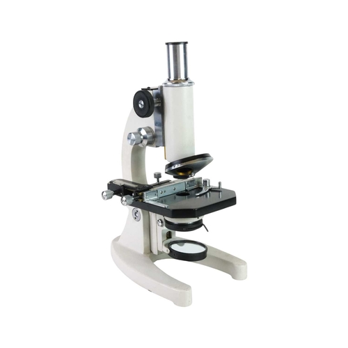 200 - A French Perl monocular compound microscope. With a lacquered finish, height 30cm, boxed.