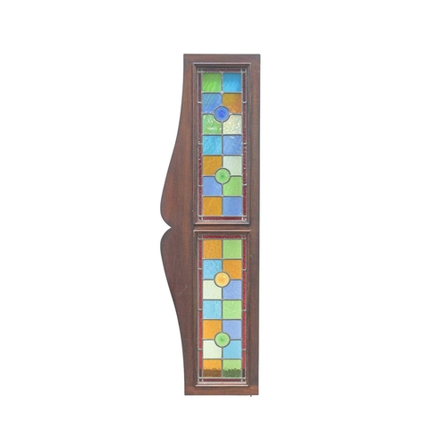 206 - A group of six stained glass panels and ten similar room divider top mounts. Mid-late 20th century, ... 