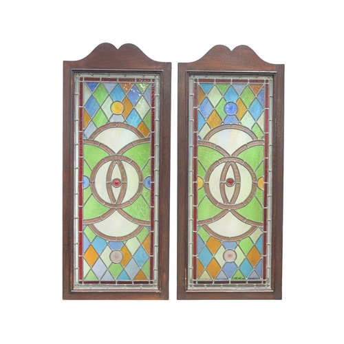 206 - A group of six stained glass panels and ten similar room divider top mounts. Mid-late 20th century, ... 