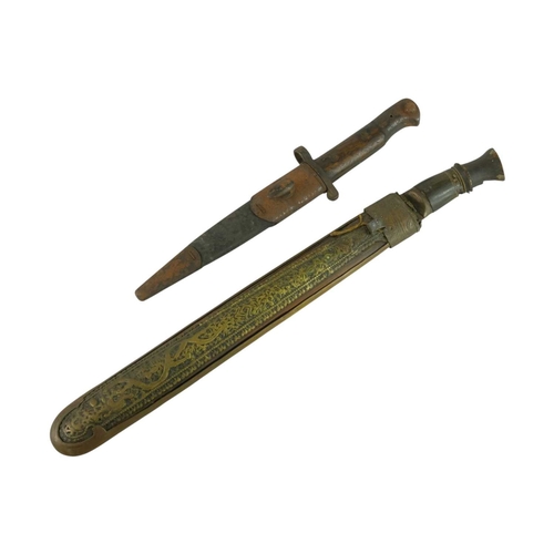 217 - A WWII trench or fighting knife converted from a 1903 Bayonet. Cut down and modified to a stiletto t... 