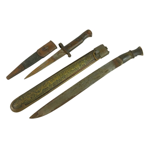 217 - A WWII trench or fighting knife converted from a 1903 Bayonet. Cut down and modified to a stiletto t... 