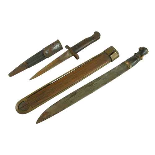 217 - A WWII trench or fighting knife converted from a 1903 Bayonet. Cut down and modified to a stiletto t... 