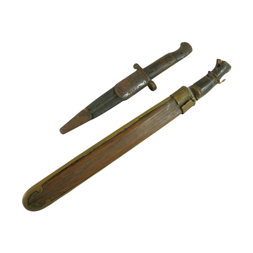 217 - A WWII trench or fighting knife converted from a 1903 Bayonet. Cut down and modified to a stiletto t... 