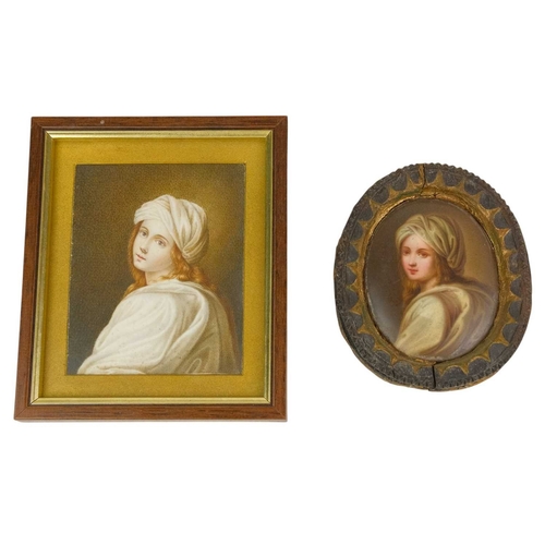 225 - A 19th century miniature portrait of Beatrice. Within a matt gilt mount, 10cm x 8cm, together with a... 