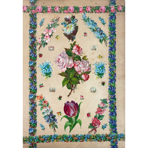 227 - A Victorian scrapbook. Three quarters full with lithographic printed scraps and postacrds, including... 