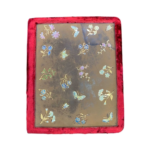 270 - A Victorian poetry book. Bound in velvet with a leather front decorated with butterflies and flowers... 