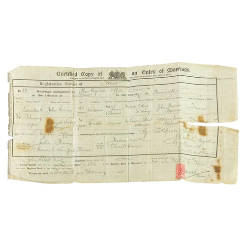 292 - A group of five medals awarded to P.O. John Penrose R.N. Consisting of East & West Africa medal, wit... 